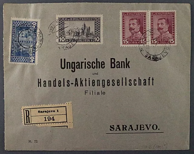 Bosnien  122 B, 15 Gr. Paar Zähnung L 11 1/2 auf R-Brief, selten, KW 171,- €