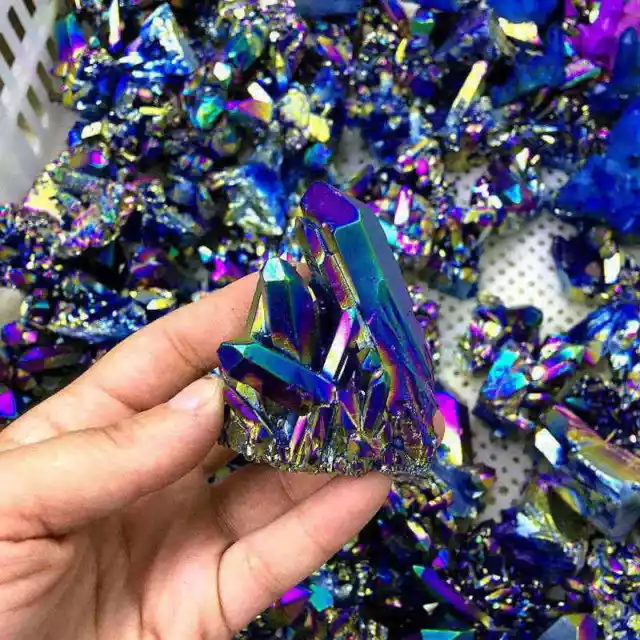 5Pcs Natural Rainbow Aura Reiki Crystal Titanium Bismuth Quartz Cluster Rock 15g
