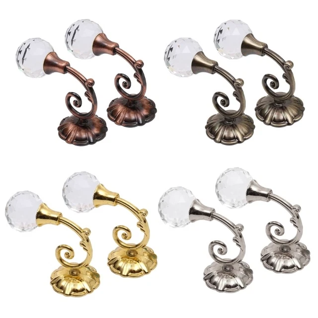 2Pcs Metal Curtain Holdbacks with Crystal Ball Wall Mounted Curtain Hooks