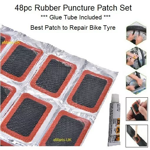 48x RUBBER PUNCTURE PATCH BICYCLE BIKE TIRE TYRE TUBE REPAIR PATCH KIT & GLUE UK