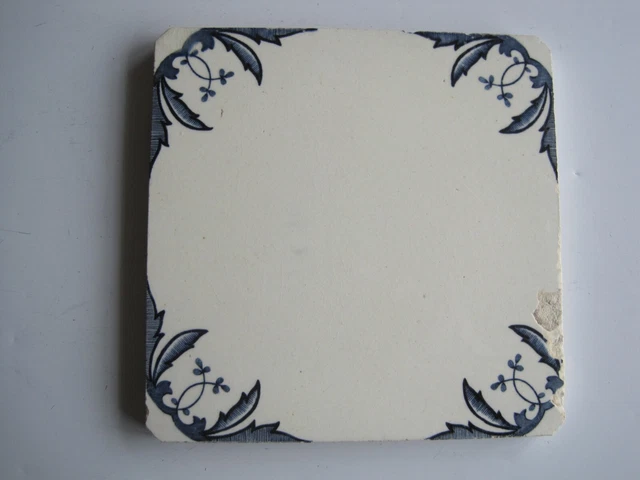 Antique Victorian 6" Blue On White Transfer Print Wall Tile W/Splayed Corners