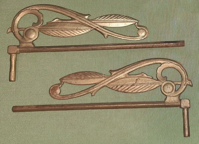 2 Antique Art Deco Curtain/Drapery Rod Swing Arm Brackets Scrolled Leaf 0-161