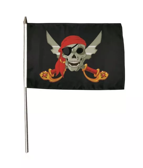 Stockflagge Fahne Flagge Pirat mit Säbel und Kopftuch 30 x 45 cm