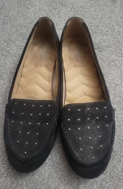 Cushion Walk by Avon women's black suede leather comfort shoes size 8 slip on