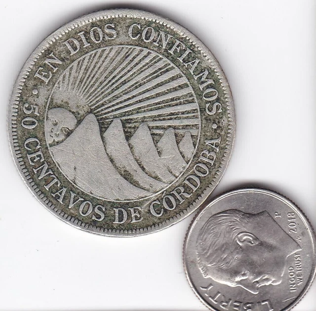 1912 Nicaragua 50 Centavos large SILVER Coin, super low mintage RARE