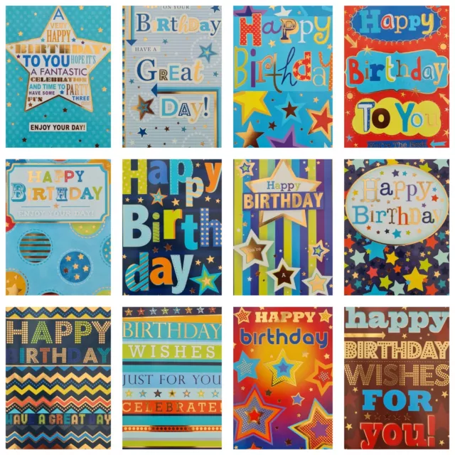 12 x multipack Open male Birthday Cards value pack, bulk pack, boys ,kids