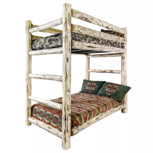 Log Bunk Bed Rustic TWIN Size BunkBeds Western Lodge Amish Made Furniture