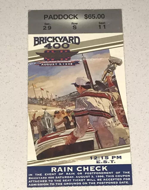 8/3/96 Nascar Indy Speedway 400 BRICKYARD Race Full Ticket Stub Dale Jarrett