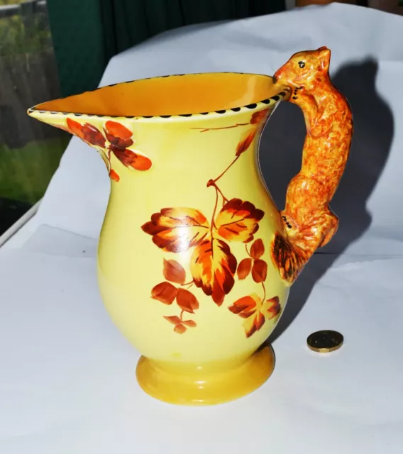 Art Deco Burleigh Ware Ceramic Jug with Squirrel Handle, Leaves & Acorns design