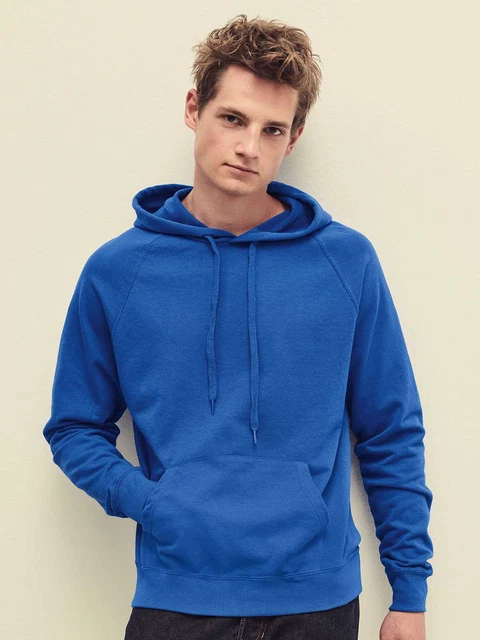 FELPA cappuccio LEGGERA FRUIT OF THE LOOM UOMO manica RAGLAN Cotone in 11 colori