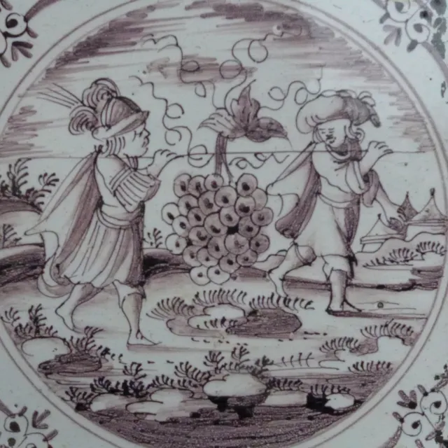 Rare Antique Delftware tile with de spies with grapes, Delft 18th. century 2
