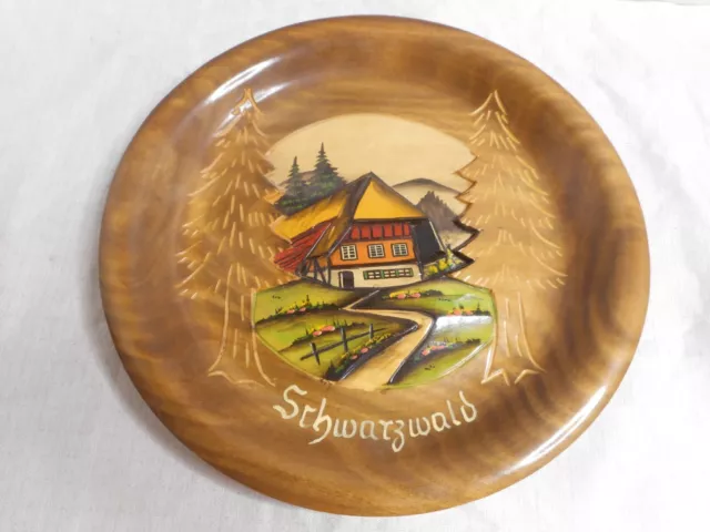 Schwarzwald Germany 11" Cottage/Chateu Pines Hand Carved 3D Wood Picture Round