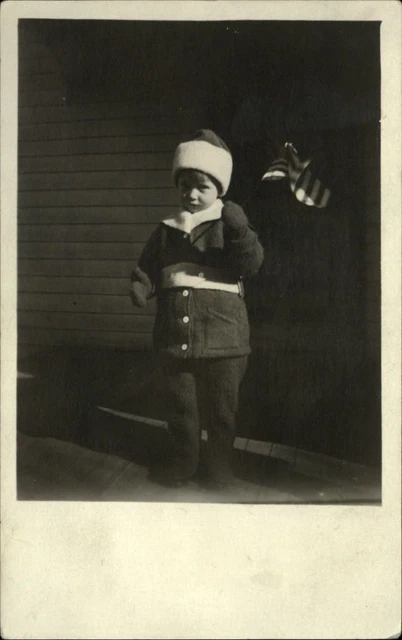 RPPC Young girl RUBY ROBINSON Santa look hat and coat 1915 real photo postcard