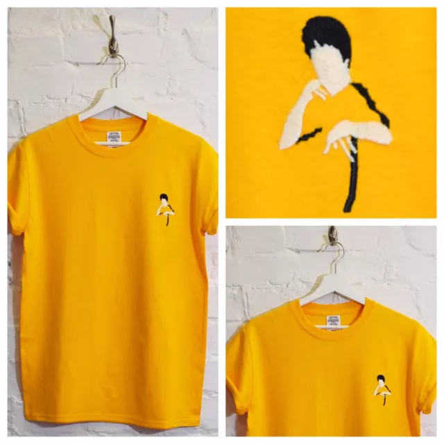 Actual Fact Bruce Lee Embroidered Yellow Martial Arts Tee T-shirt