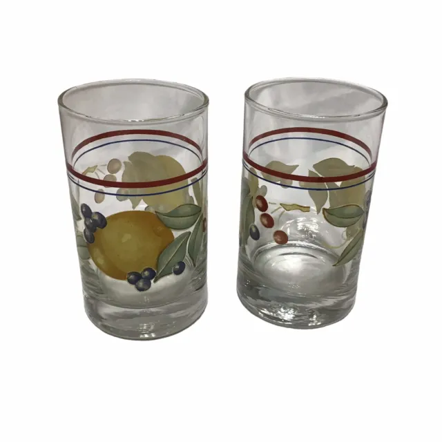 Vintage Libbey Crisa Corelle Abundance Pattern Juice Glasses Set 2 6oz Corning