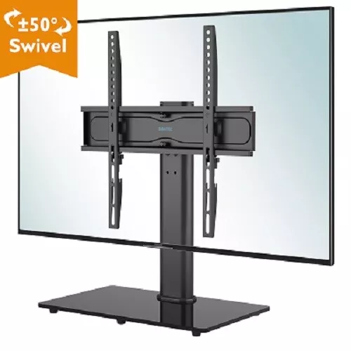 Black Glass Table Top Pedestal TV Stand for 26 32 37 40 42 43 50 55 LCD Plasma