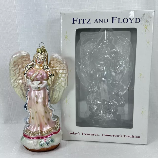 Vtg Fitz And Floyd PEACEABLE KINGDOM Angel Glass Christmas Ornament 19/1114