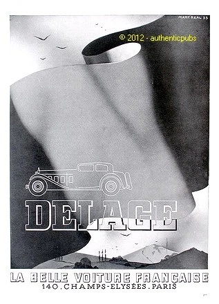 1933 French Ad Delage Beautiful Car Marc Real Sign French Ad Car