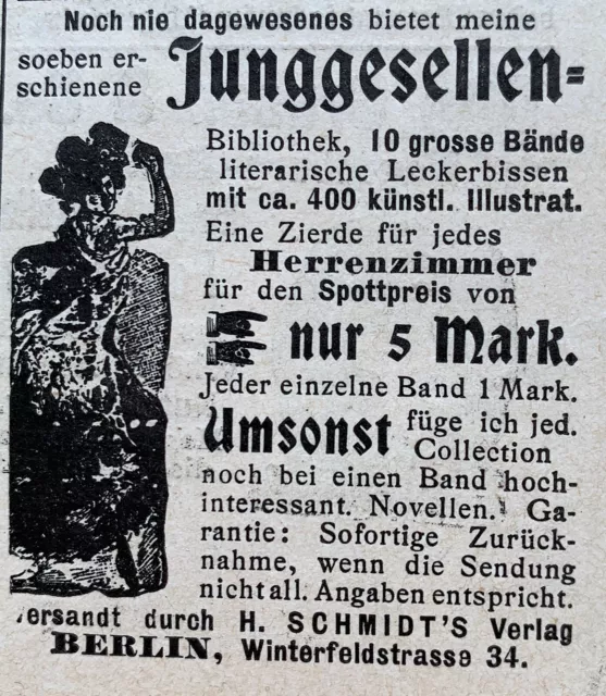 Junggesellen-Bibliothek fürs Herrenzimmer Verlag H. Schmidt Berlin Werbung 1905