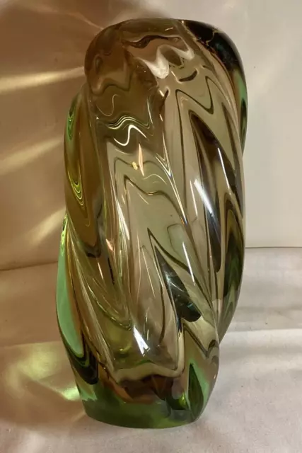 Large Heavy Twisted Swirl Art Glass Vase 12" Tall 10 Pounds Green Vintage 3