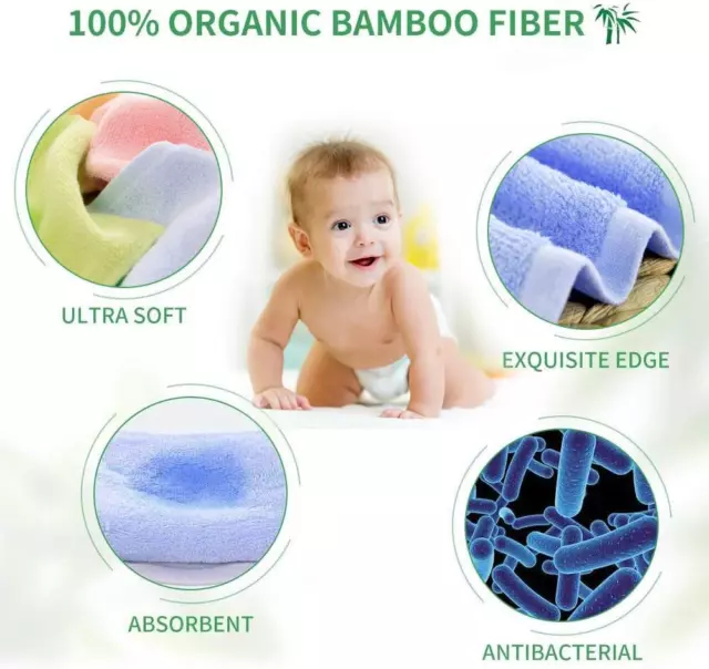 Baby Waschlappen 100 % Bio Bambus Bad Waschlappen Wiederverwendbar Gesichtstücher Soft Set 3