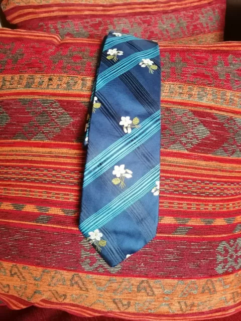 cravatta KENZO fondo blu fantasia fiori tie silk  seta