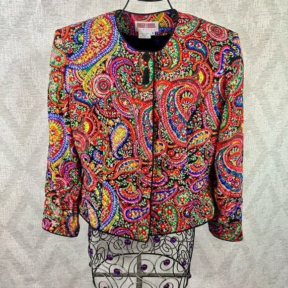 VTG Maggy London 100% silk paisley printed jacket size 14