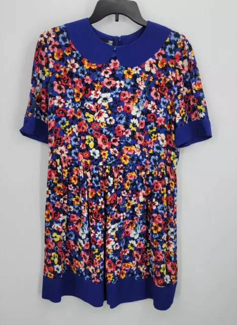 Love Moschino Dress Womens 10 Bue Floral Collared Short Sleeve Skater A-Line