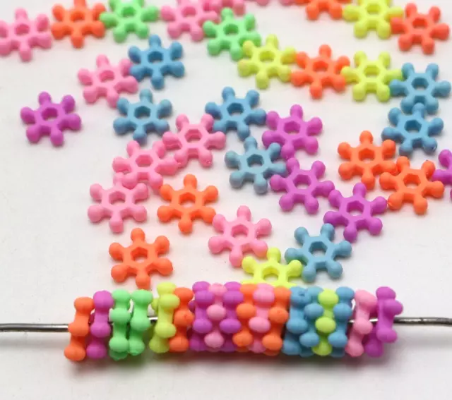 1000 Mixed Frost Neon Color Acrylic Snowflake Spacer Beads 8mm Jewelry Making