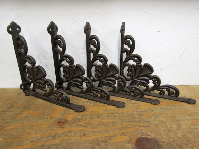Set of 4 Cast Iron Shelf Brackets New Antique-Style Shell 7.5" x 8"