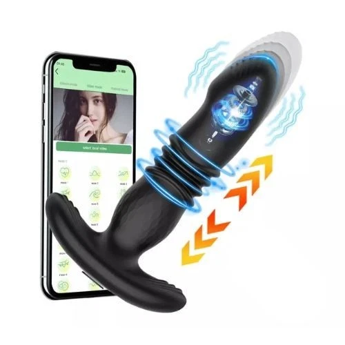 Plug Anal Vibrant Télescopique Avec Télécommande - Noir En Silicone, Sextoy Unisexe