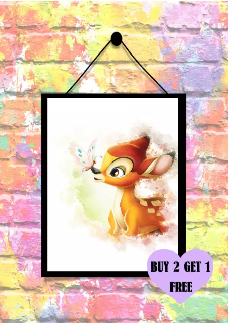 BUY 2 GET 1 FREE Disney Bambi Watercolour Print Poster