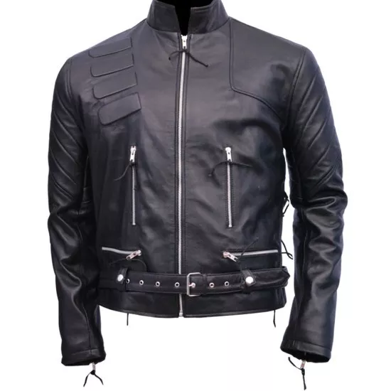 Terminator 3 Rise of the Machines Motorcycle Biker Black Genuine Leather Jacket