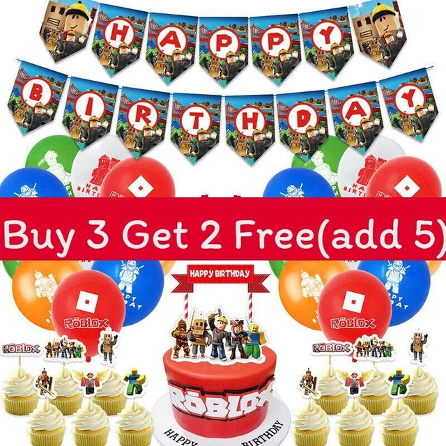 Party roblox birthday supplies banner balloons cake toppers cupcake kit