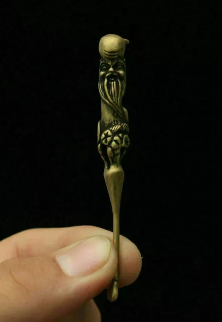 5CM Old Chinese Brass Shouxing longevity god Earpick Ear-pick Ear-picker Pendant