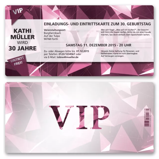 Einladungskarten zum Geburtstag VIP Karte Ticket Einladung Edel