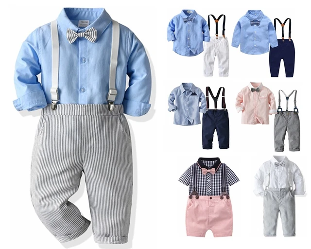 Abiti da gentiluomo bambini ragazzi tuta risvolto camicie top pantaloni a sospensione lunghi bambino