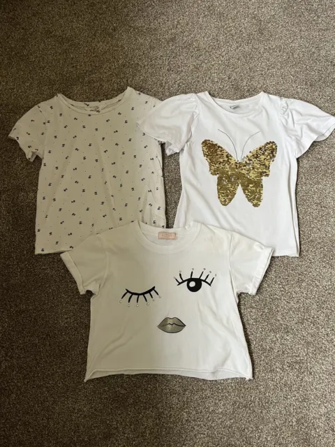 Girls White T-Shirt Bundle Age 7–8 Lipsey H&M Tu Butterfly Floral
