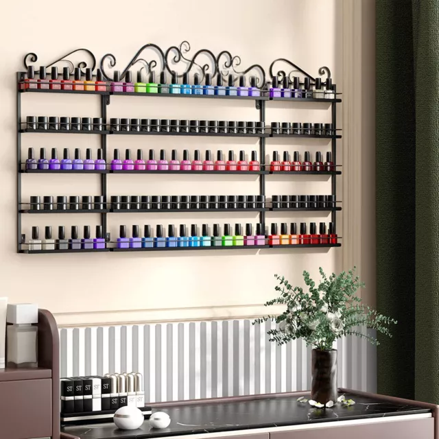 5 Tier Nail Polish Rack Wall Mount Display Organizer Holder Metal Stand Shelf