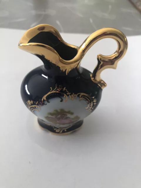 Limoges France  Small Urn/Jug  ~ Dark Blue & Gold Leaf