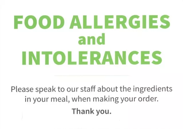 2 x A4 Allergen Sign & Customer Notice. Food Safety & Hygiene for Catering. NEW