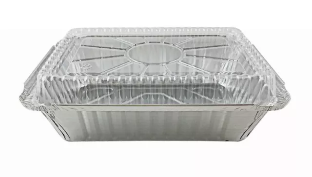 Pactogo 2 1/4 lb. Oblong Aluminum Take-Out Food Storage Container w/Dome Lid 3