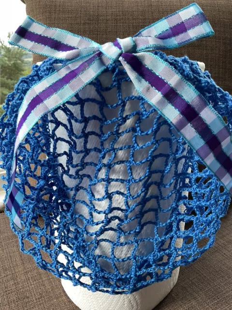 1940s Style Hair Snood/Net in Blue. Handmade. Fine Yarn. Wartime Pattern.