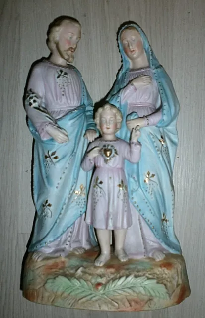 ANCIENNE STATUE RELIGIEUSE/SAINT FAMILLE/VIERGE/ENFANT JESUS/BISCUIT/XXè/H.35cm