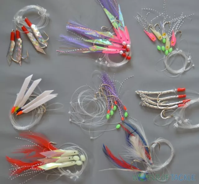 5 Packs Mackerel Feathers Bass Cod Lure Lures Sea Fishing Rigs Tackle Boat