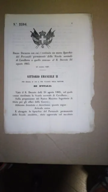 Regno D'italia,Regio Decreto Della Scuola Normale Di Cavalleria 23 Ottobre 1865
