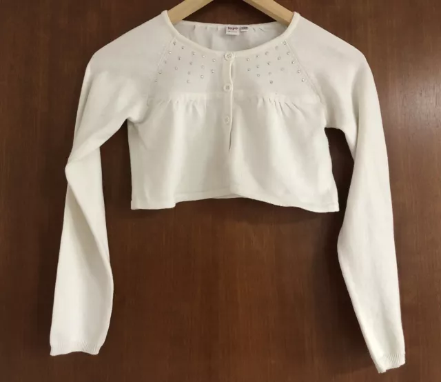 Kommunion festlich Bolero Strick Jäckchen TOPO Creme Weiß Gr.152