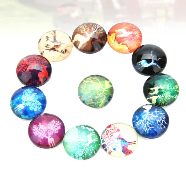 20 PCS Reindeer Cabochons Flat Back Glass Cabochons Vintage Jewelry Semicircle