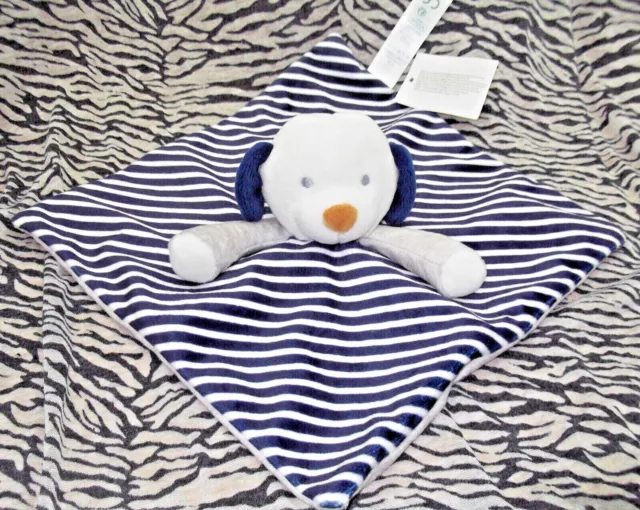 Cc/ Obaibi Okaidi Doudou Plat Chien Bleu Marine Raye 25/25Cm 100% Neuf 4 Dispo