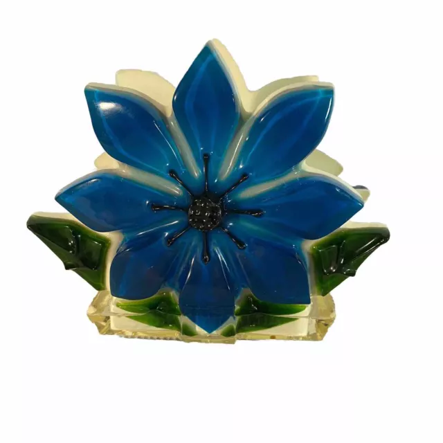 Vintage Mid-Century Modern Dark Blue-Green Flower Lucite Napkin Letter Holder